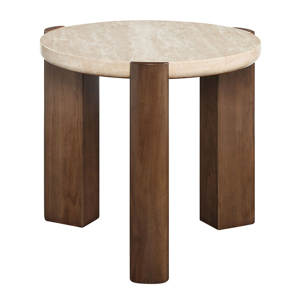 ACME Leonardo Travertine Top & Dark Oak End Table Model LV03666