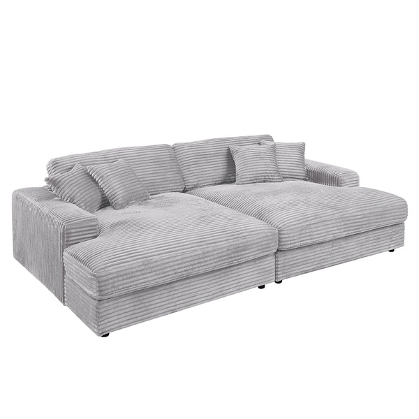 ACME Hilde Lighr Gray Cordoury Sectional Sofa with 4 Pillows Model LV03680