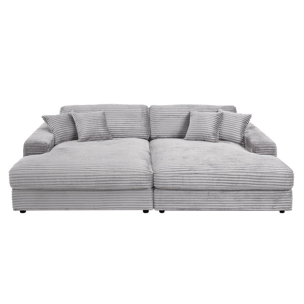 ACME Hilde Lighr Gray Cordoury Sectional Sofa with 4 Pillows Model LV03680