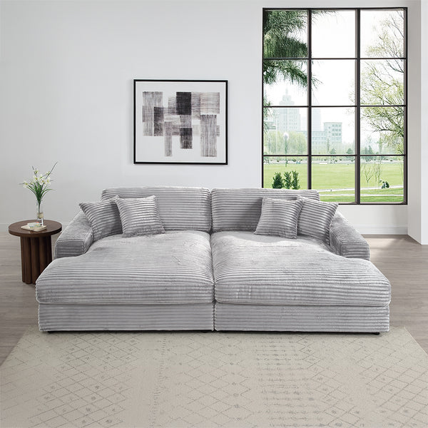ACME Hilde Lighr Gray Cordoury Sectional Sofa with 4 Pillows Model LV03680