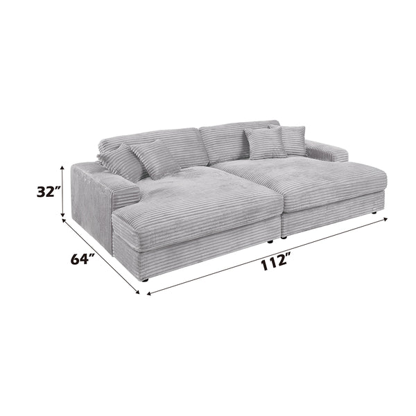 ACME Hilde Lighr Gray Cordoury Sectional Sofa with 4 Pillows Model LV03680