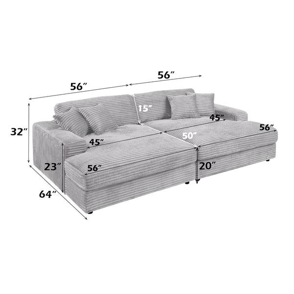 ACME Hilde Lighr Gray Cordoury Sectional Sofa with 4 Pillows Model LV03680