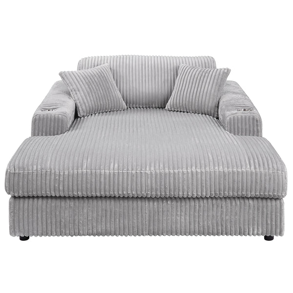 ACME Hilde Lighr Gray Cordoury Chaise with 2 Pillows Model LV03681