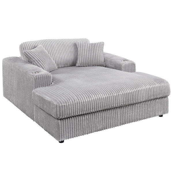ACME Hilde Lighr Gray Cordoury Chaise with 2 Pillows Model LV03681
