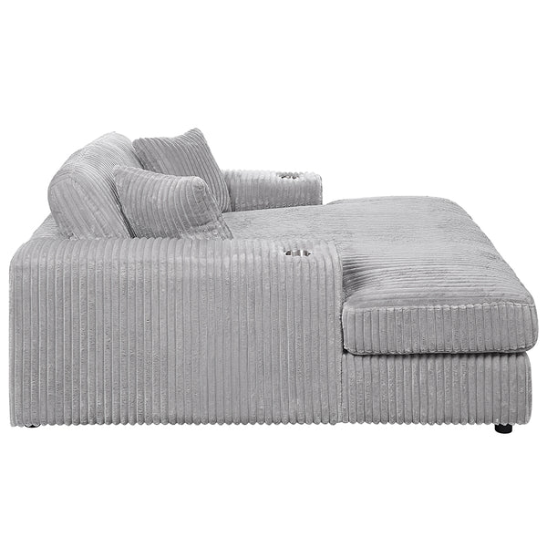 ACME Hilde Lighr Gray Cordoury Chaise with 2 Pillows Model LV03681