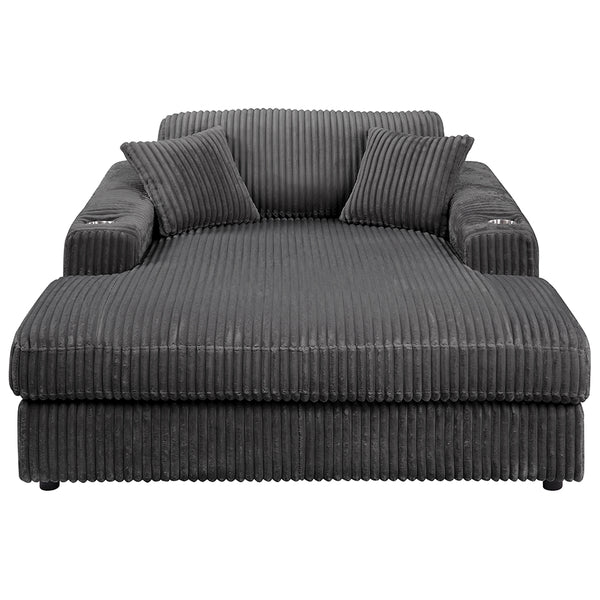 ACME Hilde Dark Gray Cordoury Chaise with 2 Pillows Model LV03691