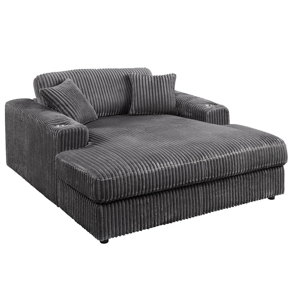 ACME Hilde Dark Gray Cordoury Chaise with 2 Pillows Model LV03691