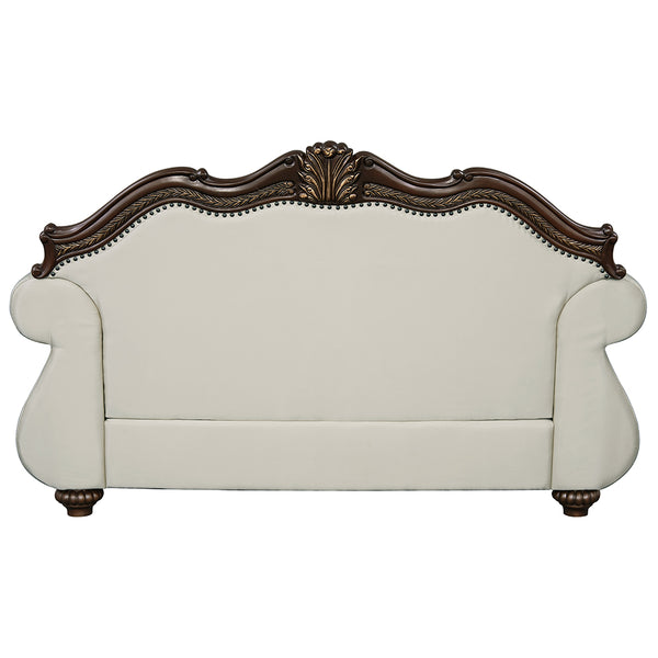 ACME Pierce Beige Fabric & Cherry Loveseat with 3 Pillows Model LV03831