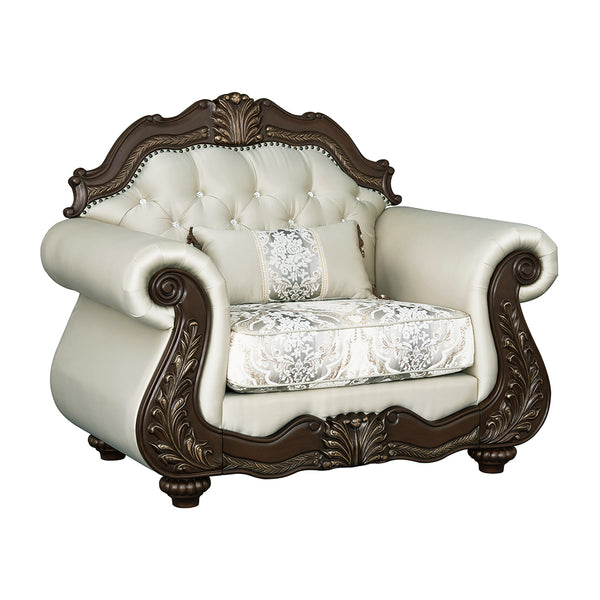 ACME Pierce Beige Fabric & Cherry Chair with Pillow Model LV03832