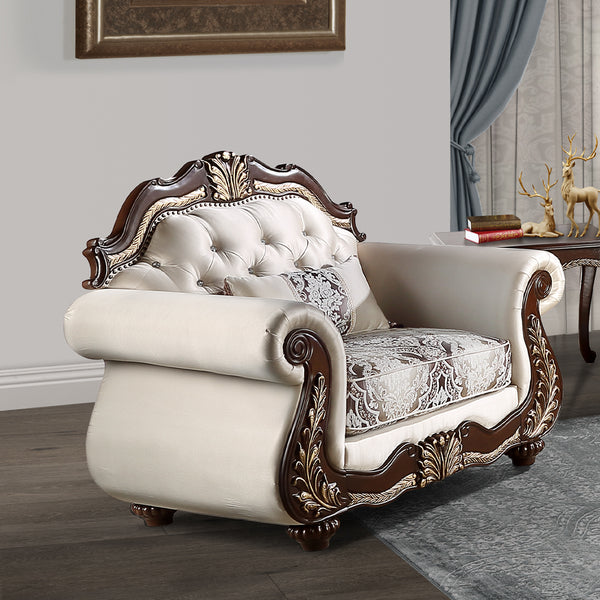 ACME Pierce Beige Fabric & Cherry Chair with Pillow Model LV03832