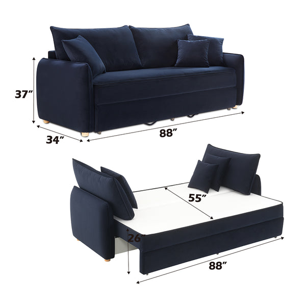 ACME Irina Blue Velvet Sofa with Sleeper & 3 Pillows Model LV03890