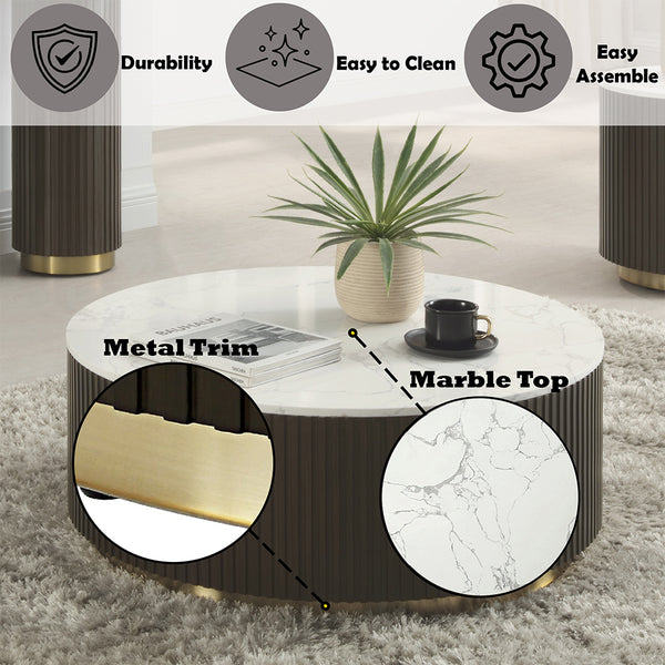 ACME Clayten White Engineering Marble Top & Espresso Coffee Table Model LV03945