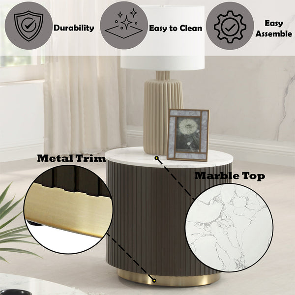 ACME Clayten White Engineering Marble Top & Espresso End Table Model LV03946