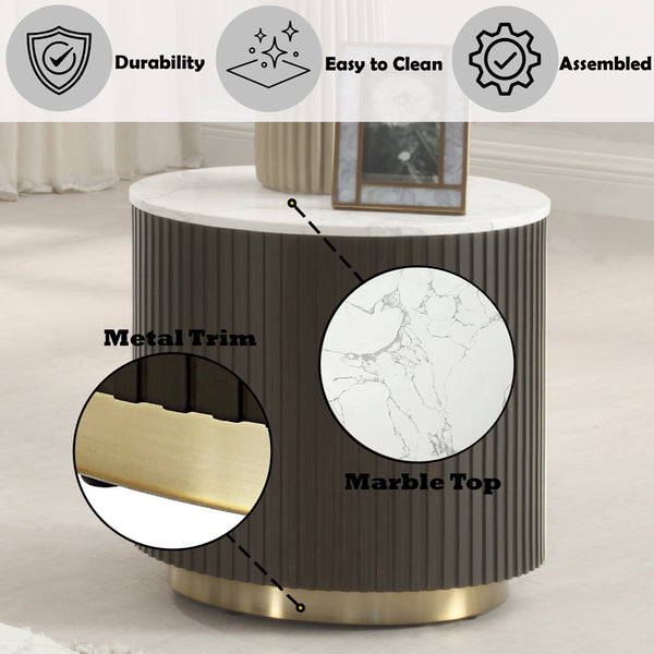 ACME Clayten White Engineering Marble Top & Espresso End Table Model LV03946