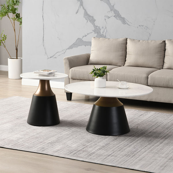 ACME Jaramillo White Natural Marble Top & Black End Table Model LV04046