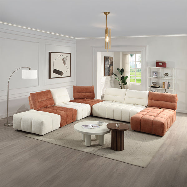 ACME Loanna Coral Red Linen Modular Chaise Model LV04051