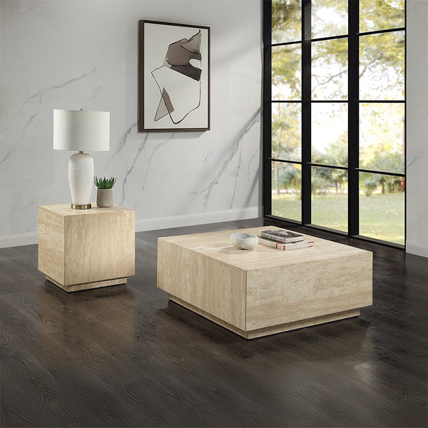 ACME Deon Beige Natural Marble End Table with Natural Marble Top Model LV04246