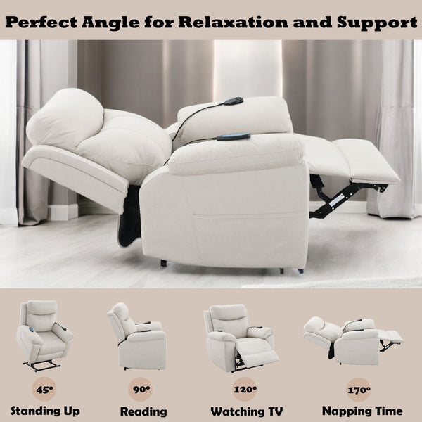 ACME Chriki Beige Polished Microfiber Power Recliner with Lift & Heating & Massage Model LV04271