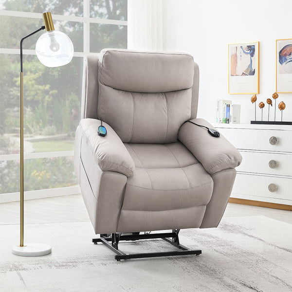 ACME Chriki Light Gray Polished Microfiber Power Recliner with Lift & Heating & Massage Model LV04272