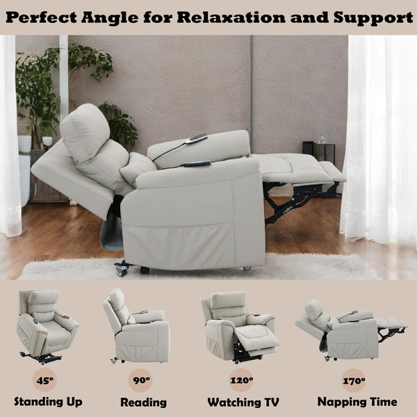 ACME Marsha Light Gray Silicone Synthetic Leather Power Recliner with Lift & Massage Model LV04273