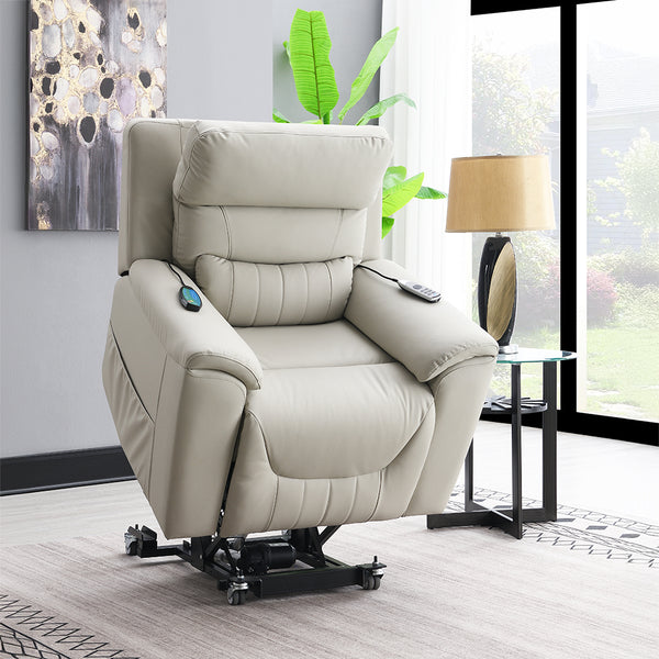 ACME Marsha Light Gray Silicone Synthetic Leather Power Recliner with Lift & Massage Model LV04273