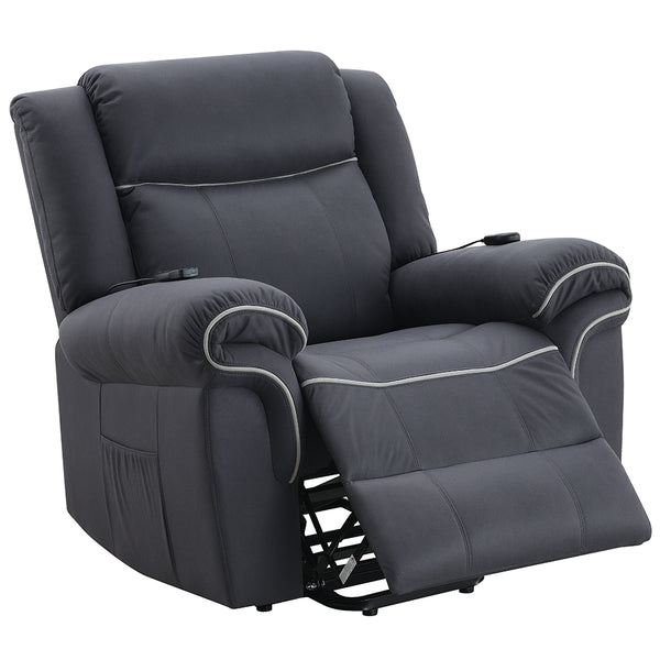 ACME Domana Dark Blue Polished Microfiber Power Recliner with Lift & Heating & Massage Model LV04274