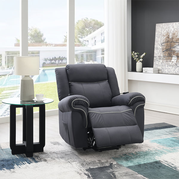 ACME Domana Dark Blue Polished Microfiber Power Recliner with Lift & Heating & Massage Model LV04274