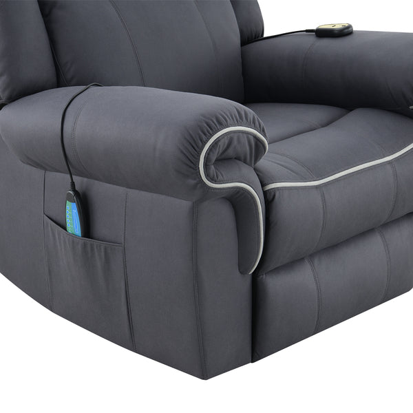 ACME Domana Dark Blue Polished Microfiber Power Recliner with Lift & Heating & Massage Model LV04274