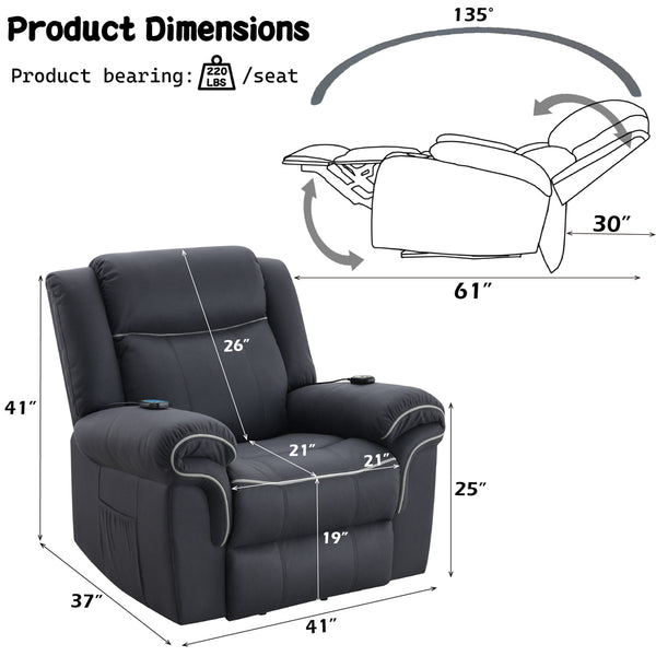 ACME Domana Dark Blue Polished Microfiber Power Recliner with Lift & Heating & Massage Model LV04274