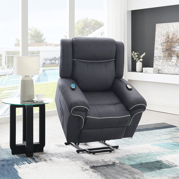 ACME Domana Dark Blue Polished Microfiber Power Recliner with Lift & Heating & Massage Model LV04274