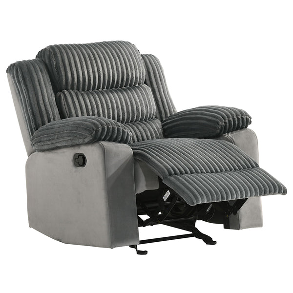 ACME Lesley Gray Corduroy & Velvet Motion Glider Recliner Model LV04622