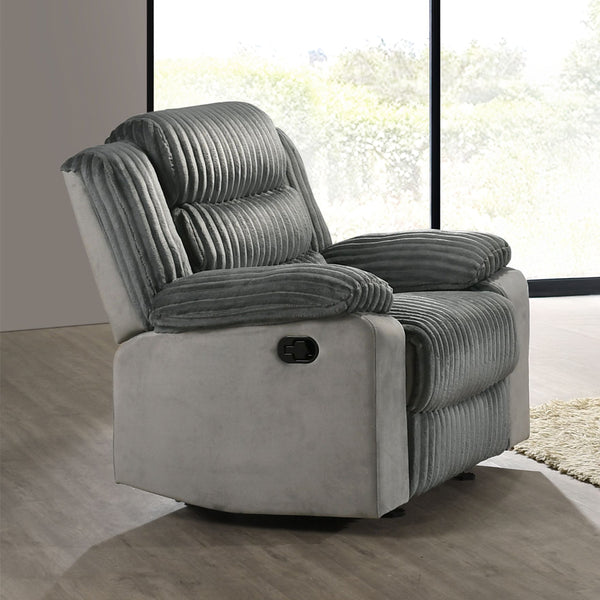 ACME Lesley Gray Corduroy & Velvet Motion Glider Recliner Model LV04622