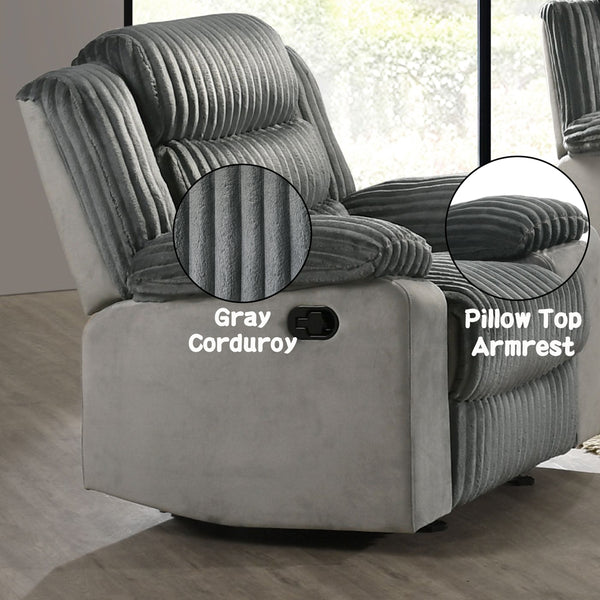 ACME Lesley Gray Corduroy & Velvet Motion Glider Recliner Model LV04622