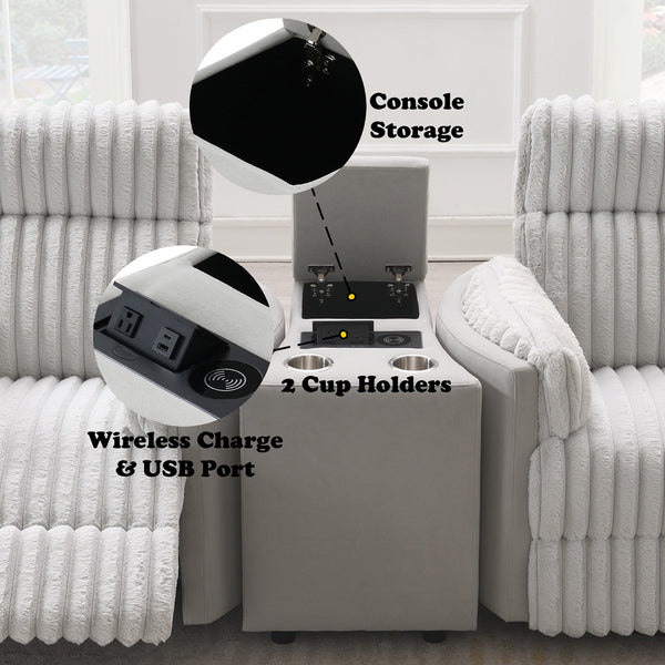 ACME Emee Gray Corduroy Console with USB Port Model LV04641A