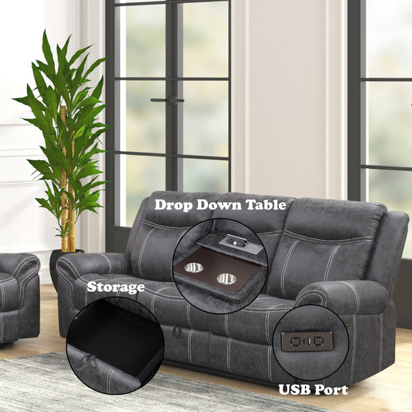ACME Zubaida Dark Gray Polish Microfiber Power Motion with Drop Down Table & USB Port Model LV04670