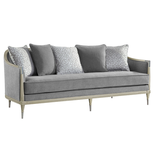 ACME Fernando Gray Chenille & Champagne Sofa with 5 Pillows Model LV04820