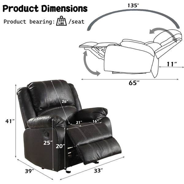 ACME Zuriel Black Synthetic Leather Motion Rocker Recliner Model LV52287