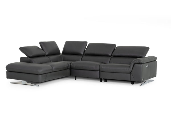 Divani Casa Maine Modern Dark Grey Eco Leather Left Facing Sectional Sofa With Recliner Model VGKNE9104-DK-GRY