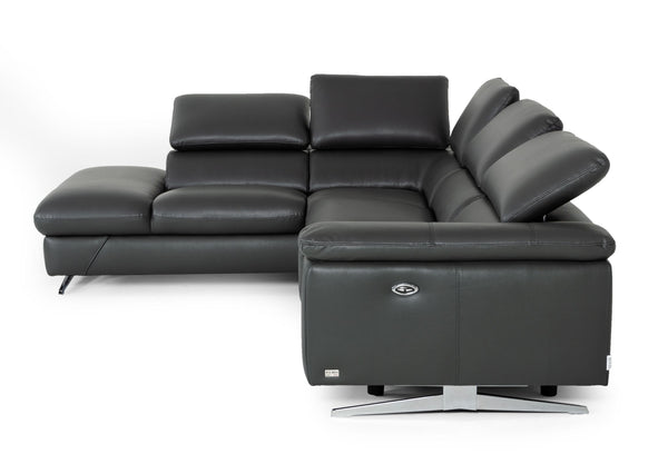 Divani Casa Maine Modern Dark Grey Eco Leather Left Facing Sectional Sofa With Recliner Model VGKNE9104-DK-GRY