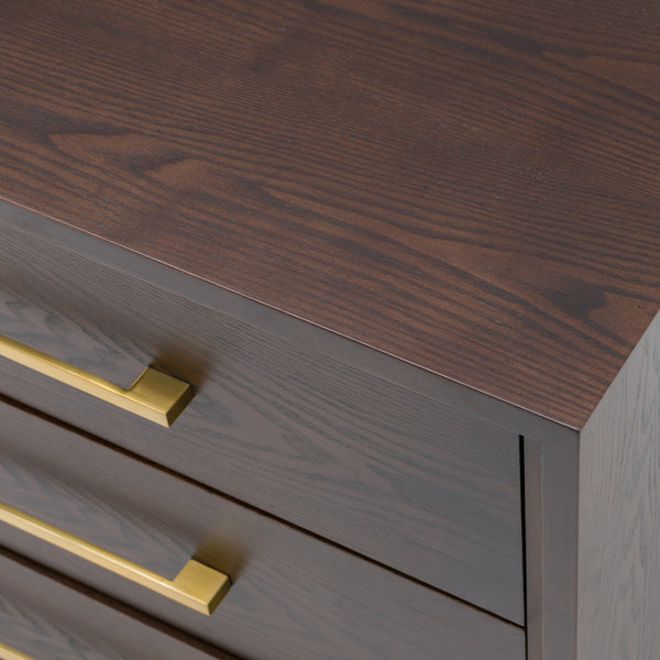 Manhattan Contemporary Brown Oak and Gold Nightstand