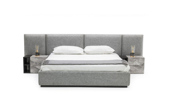 Queen Nova Domus Maranello Modern Grey Fabric Bed With Two Nightstands Model VGMABR-121-GRY-BED-Q