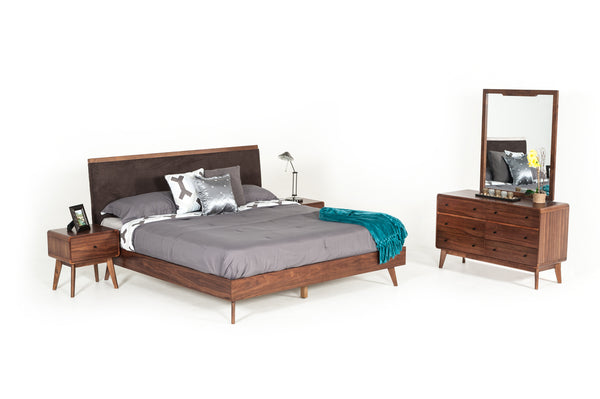 Modrest Marshall Mid Century Modern Brown Fabric & Walnut Bed Model VGMABR-39-BED