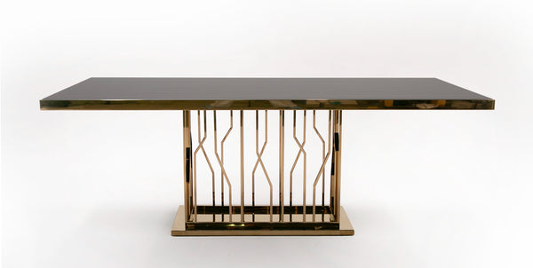 Modrest Marston Modern Black Glass & Rosegold Dining Table Model VGVCT8919-G