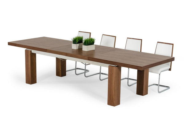 Modrest Maxi Modern Walnut & Stainless Steel Dining Table Model VGGU677XT-WAL-DT
