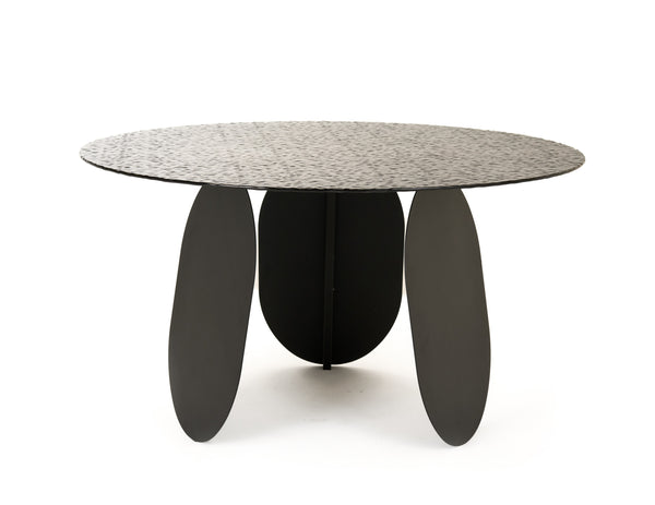 Modrest Maxine Modern Hammered Grey Glass Round Dining Table Model VGYF-DT9003