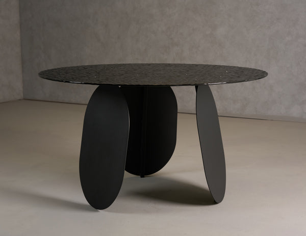 Modrest Maxine Modern Hammered Grey Glass Round Dining Table Model VGYF-DT9003