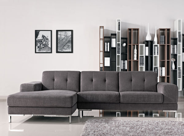 Divani Casa Forli Modern Grey Fabric Left Facing Sectional Sofa Model VGMB-1071B-GRY-LAF