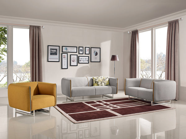 Divani Casa Medora Modern Grey & Yellow Fabric Sofa Set Model VGMB-1661-GRY