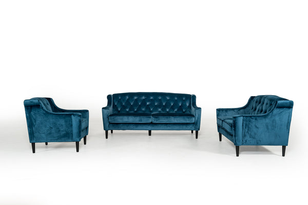 Carly Transitional Blue Velour Loveseat