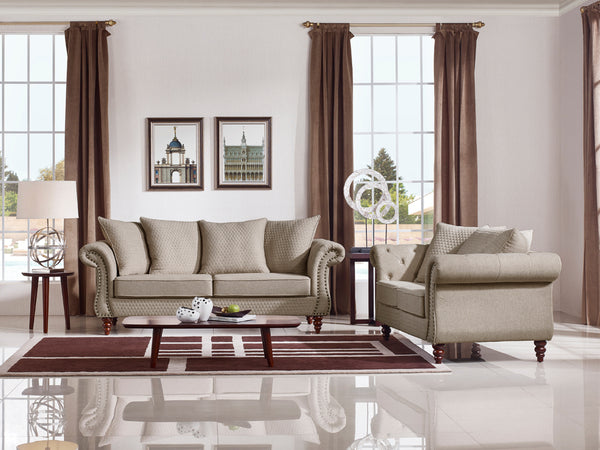 Nadine Transitional Beige Fabric Loveseat